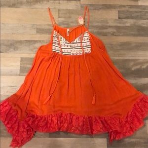 Embroidered tank with tassels